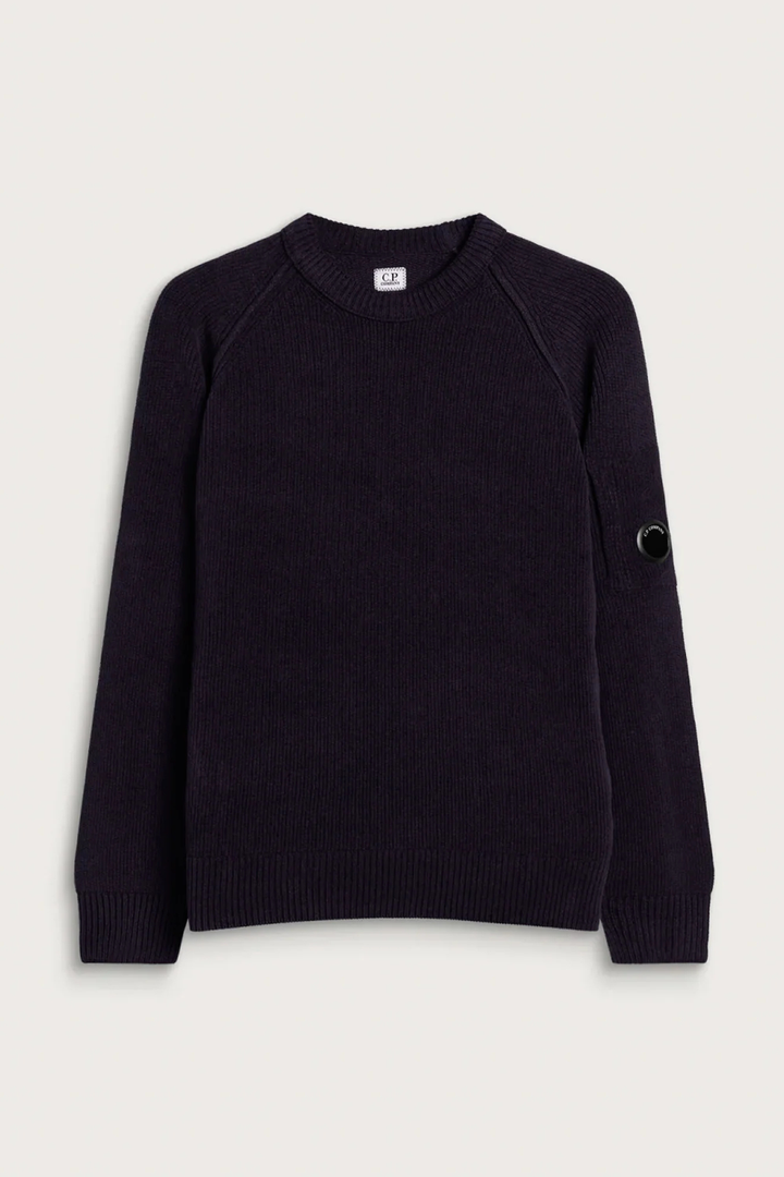 Maglione girocollo blu a coste