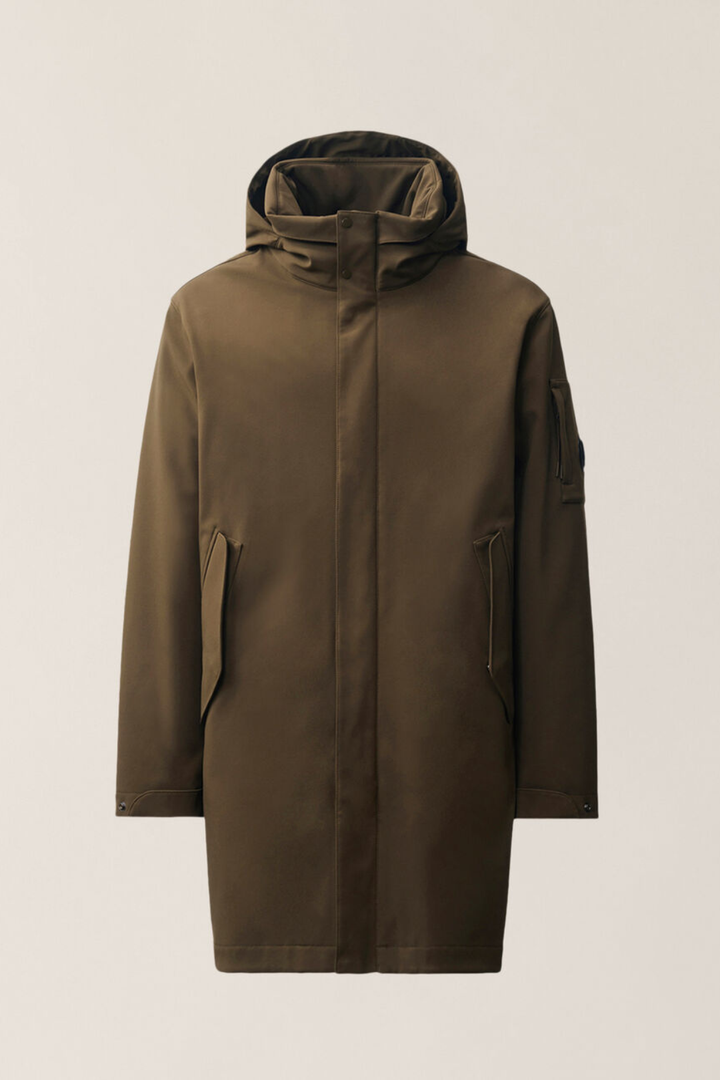 Parka lungo verde in CP Shell con liner