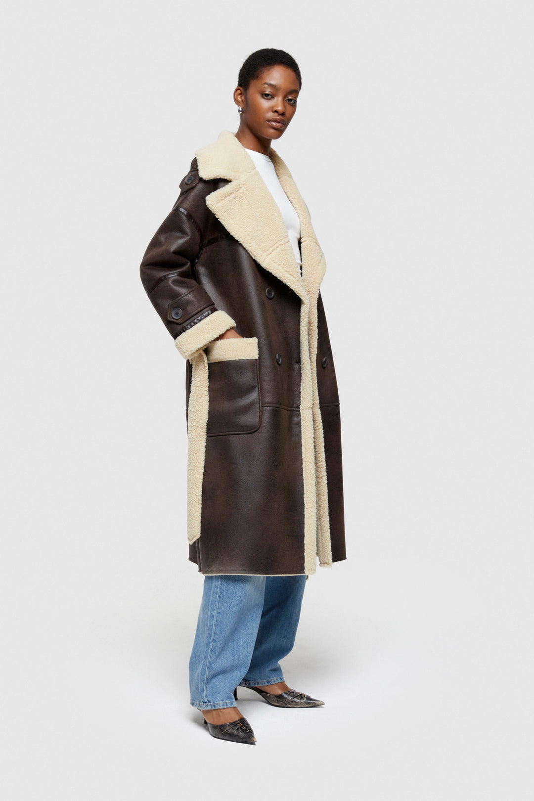 Giubbotto Eco Shearling Revers Lungo