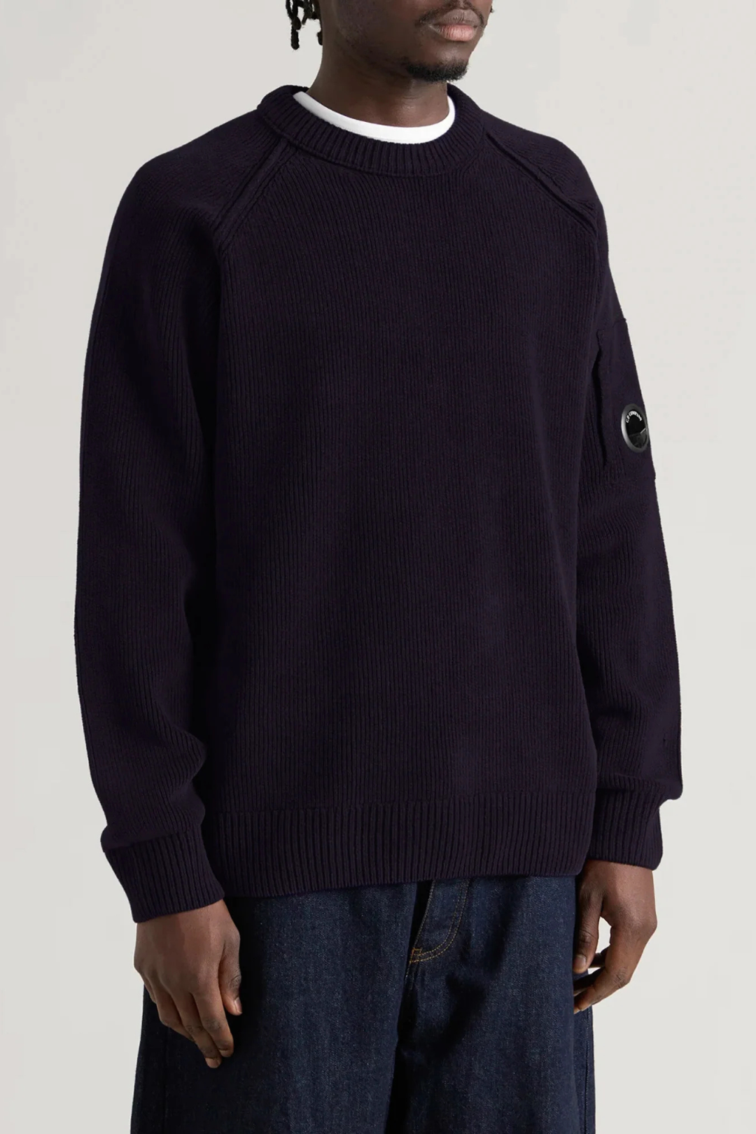 Maglione girocollo blu a coste
