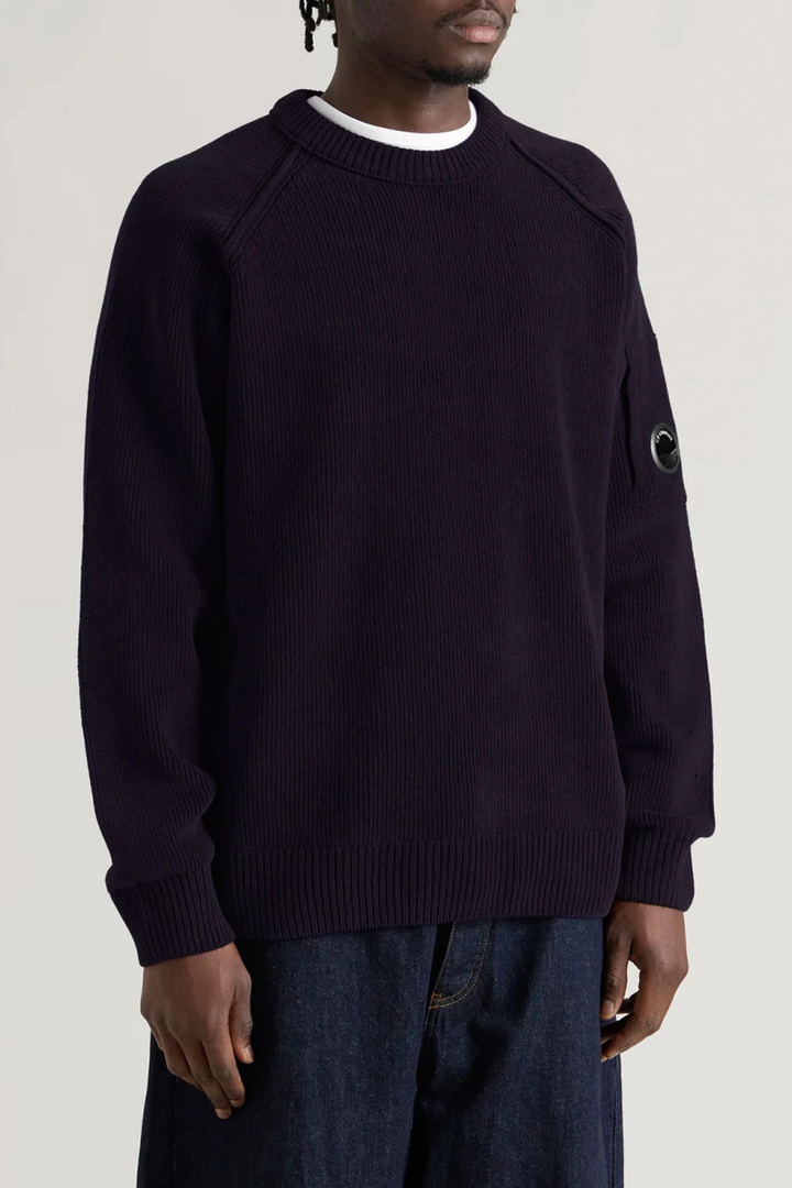 Maglione girocollo blu a coste