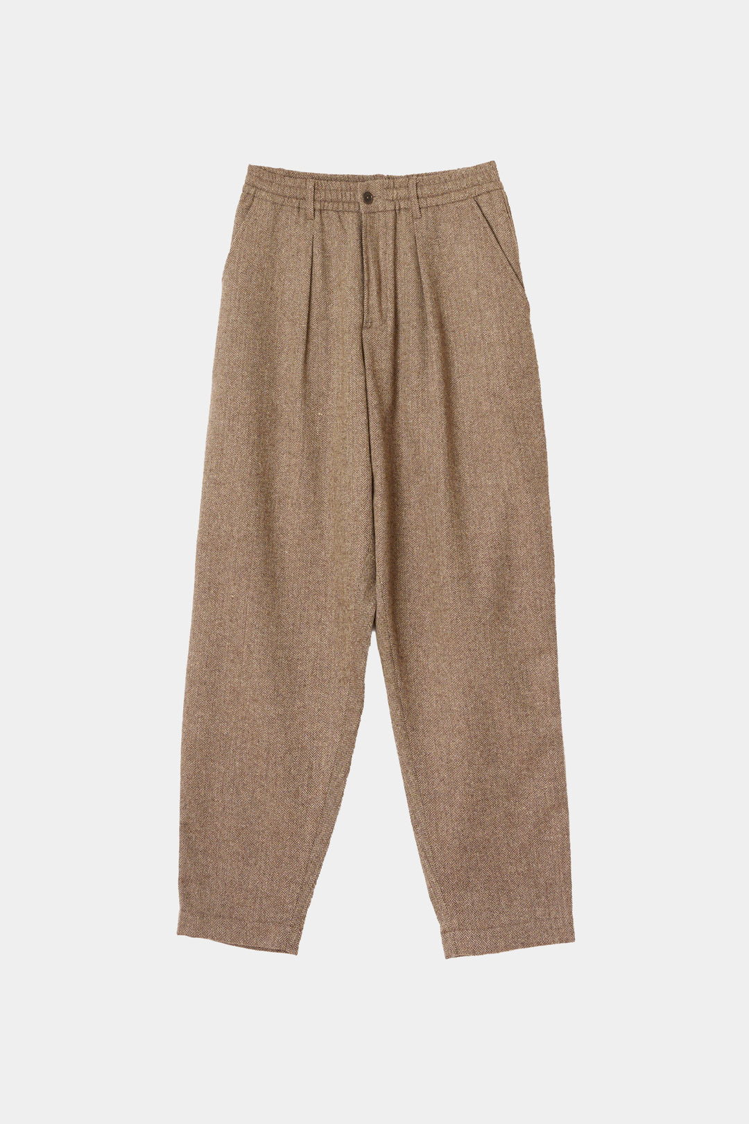 Pantaloni Track Pleated in Herringbone Wool