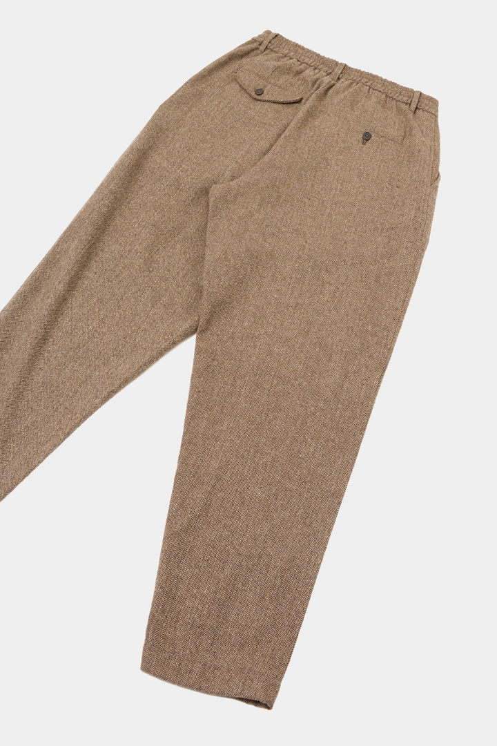 Pantaloni Track Pleated in Herringbone Wool