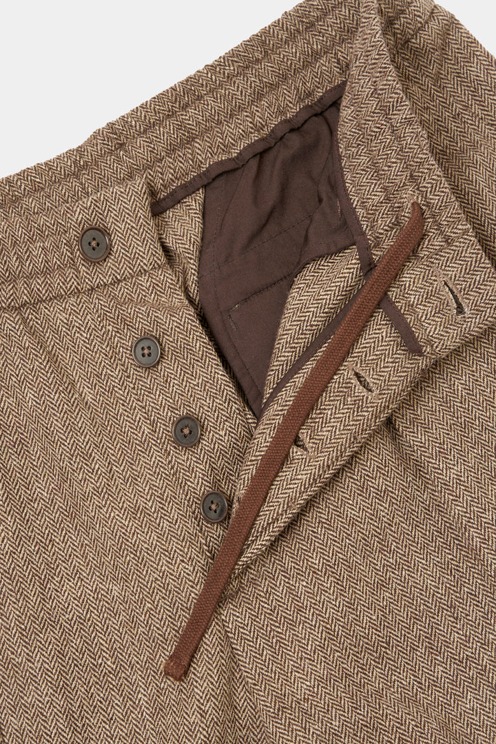 Pantaloni Track Pleated in Herringbone Wool