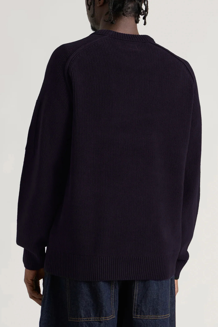 Maglione girocollo blu a coste