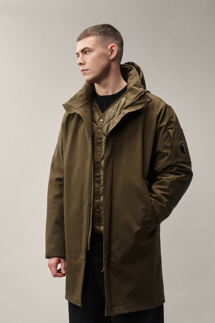Parka lungo verde in CP Shell con liner
