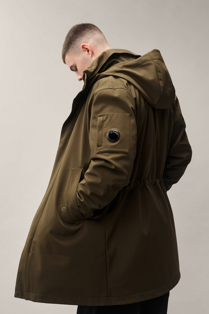 Parka lungo verde in CP Shell con liner