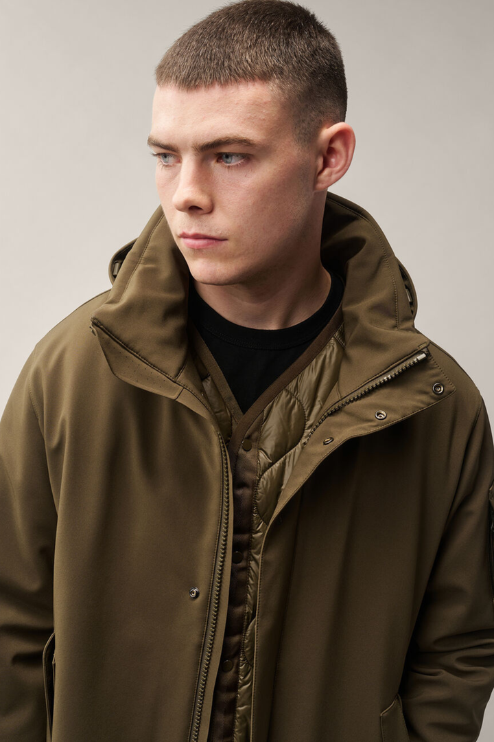Parka lungo verde in CP Shell con liner