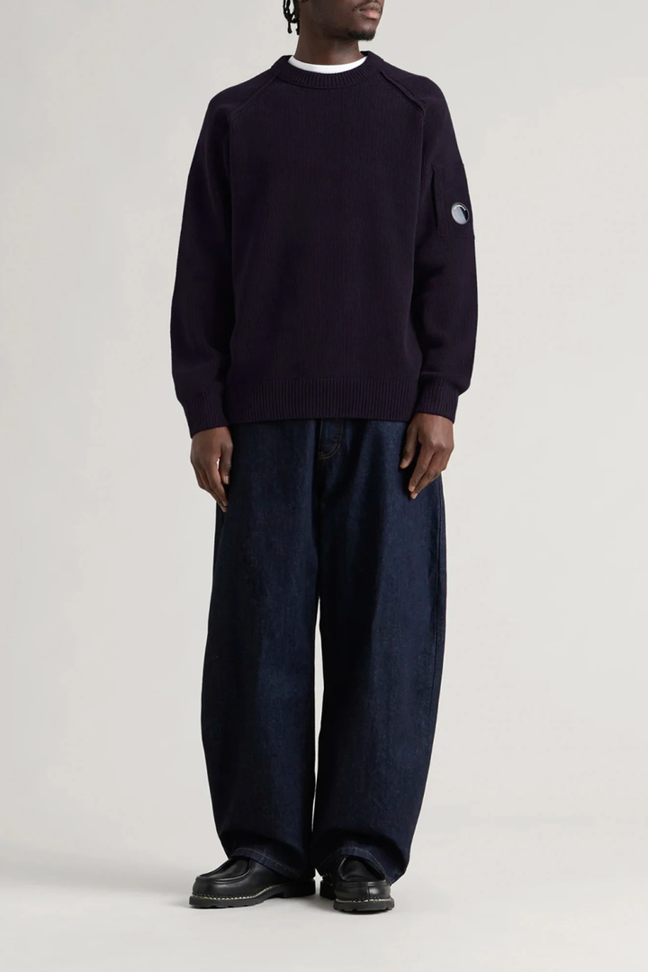 Maglione girocollo blu a coste