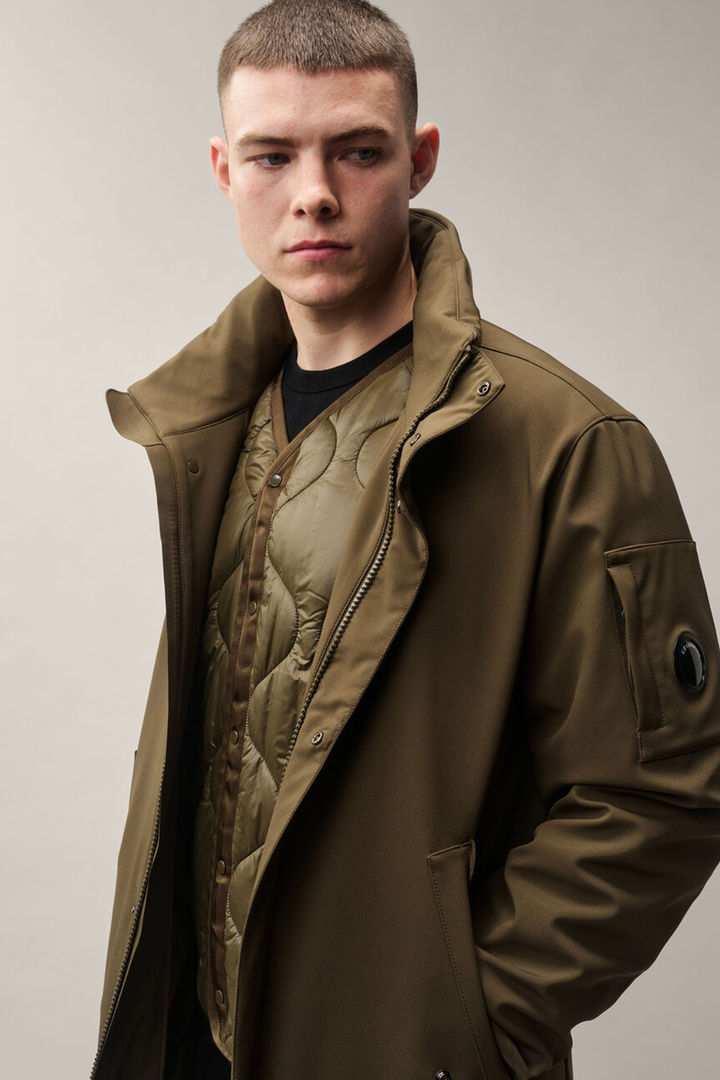 Parka lungo verde in CP Shell con liner