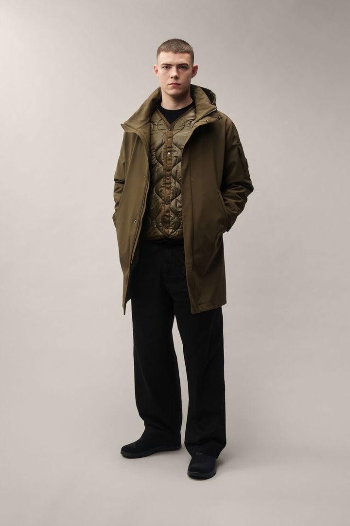 Parka lungo verde in CP Shell con liner