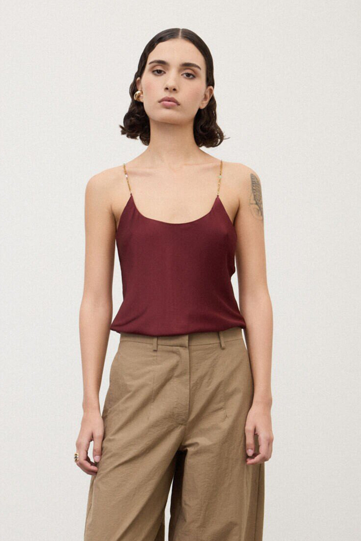 Top Satin con Perline