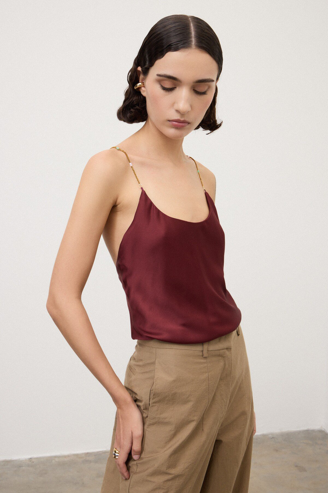 Top Satin con Perline