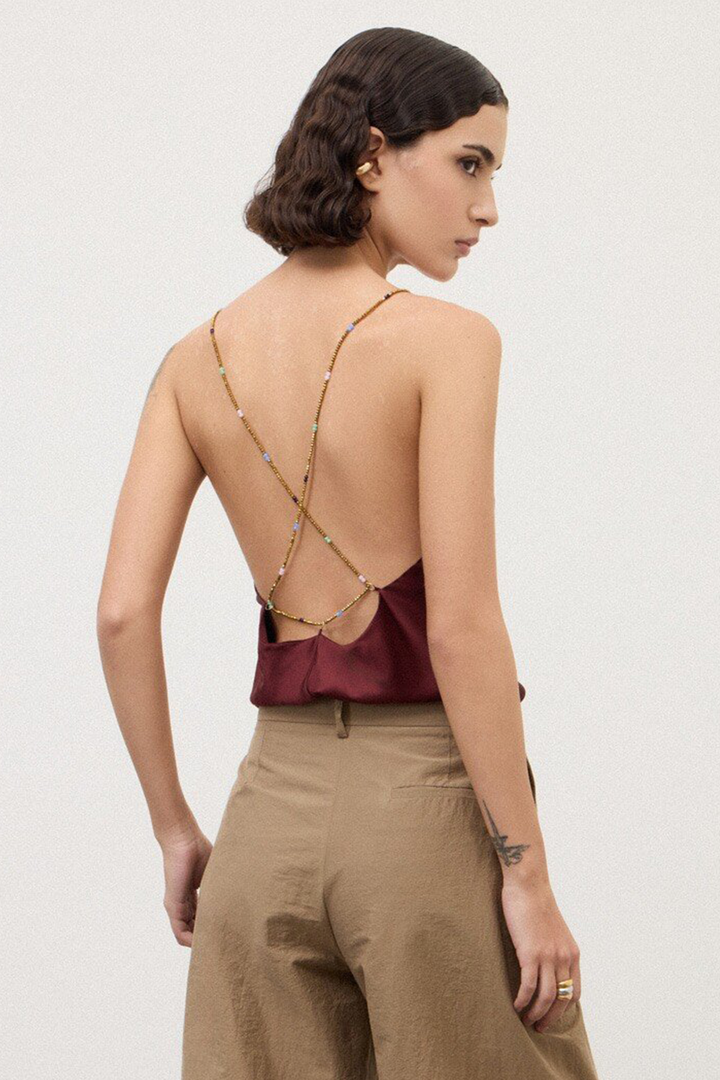 Top Satin con Perline