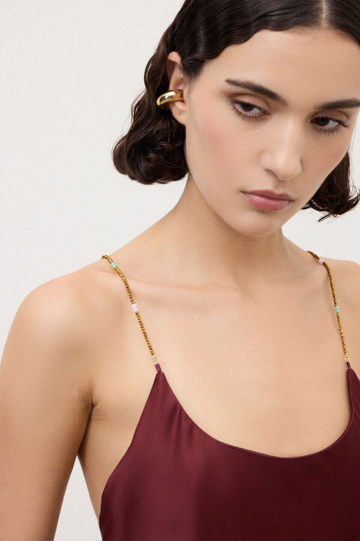 Top Satin con Perline